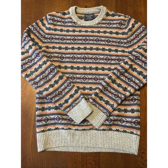 abercrombie fitch Gray & Orange Striped Sweater Men’s Size medium - Picture 1 of 7